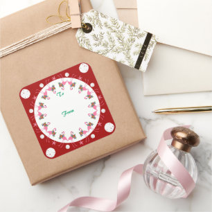 Flamingos Red Beach Christmas To From Gift Label