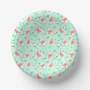 Flamingos Retro Green Multi Paper Plate