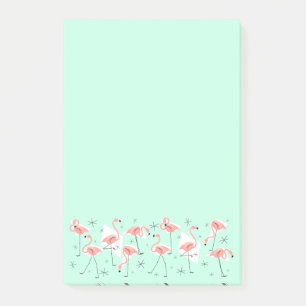 Flamingos Retro Green Wide post-it note vertical