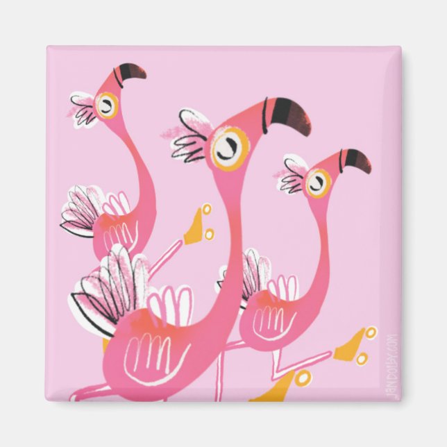 Flamingos Roller Skating  Magnet (Front)