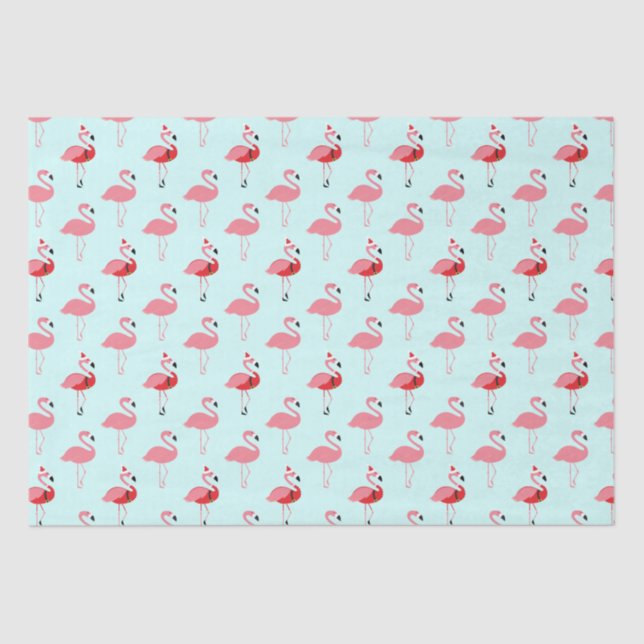 Flamingos Santa Flamingo Pattern Blue Christmas Tissue Paper (Front)