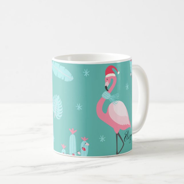  Flamingos Santa Hat Presents Snowflakes  Coffee Mug (Front Right)