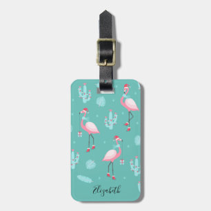 Flamingos Santa Hat Presents Snowflakes Luggage Tag