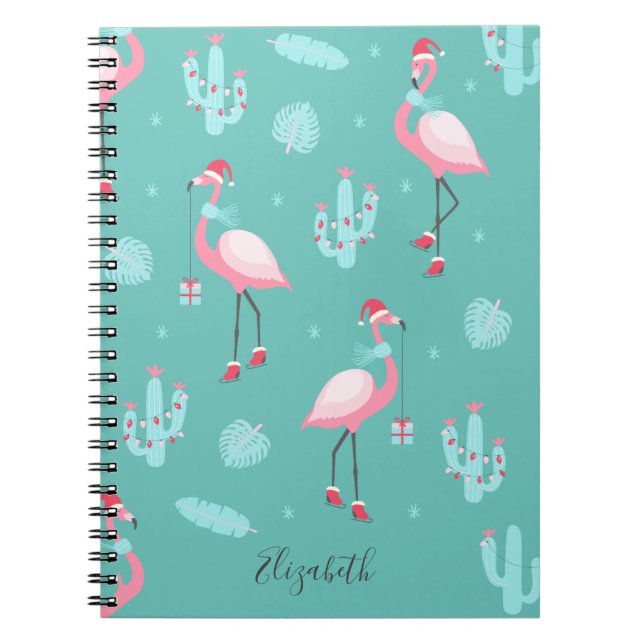  Flamingos Santa Hat Presents Snowflakes   Notebook (Front)