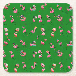 Flamingos Square Paper Coaster