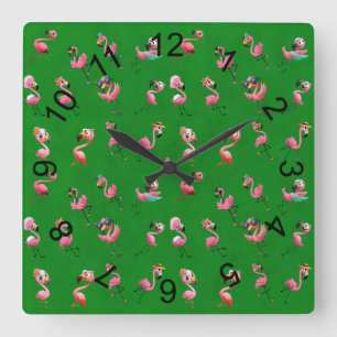 Flamingos Square Wall Clock