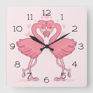 Flamingos Square Wall Clock