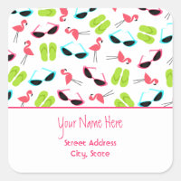 Flamingos & Sunglasses Address Sticker