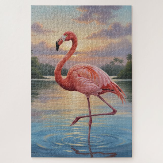 Flamingo's Sunset Dance Jigsaw Puzzle (Vertical)