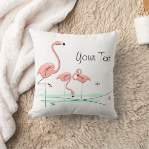 Flamingos Trio 4 'Your Text' striped back square Cushion