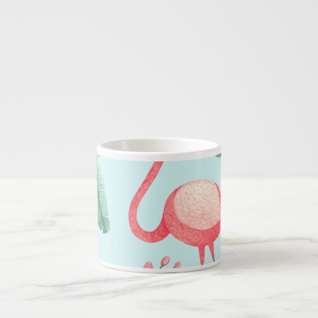 Flamingos Tropical Flowers Watercolor Pattern Espresso Cup (Front)