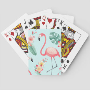 Flamingos Tropical Flowers Watercolor Pattern Playing Cards