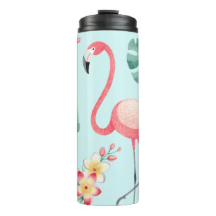 Flamingos Tropical Flowers Watercolor Pattern Thermal Tumbler