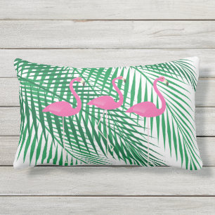 Flamingos & Tropical Palm Leaves - Outdoor Lumbar Cushion