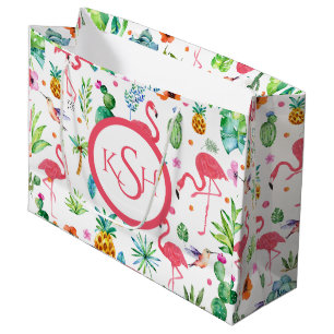 Flamingos & Tropical Plants & Flowers Pattern Large Gift Bag