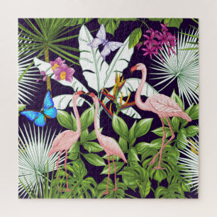 Flamingos, tropical plants: vintage pattern. jigsaw puzzle