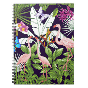Flamingos, tropical plants: vintage pattern. notebook