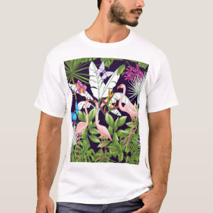 Flamingos, tropical plants: vintage pattern. T-Shirt