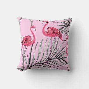 Flamingos, tropical watercolor vintage pattern. cushion