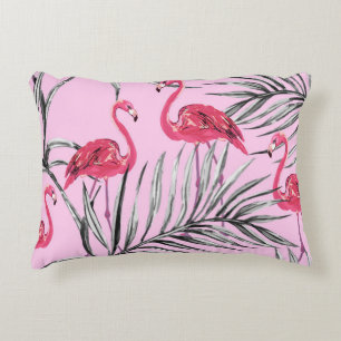 Flamingos, tropical watercolor vintage pattern. decorative cushion