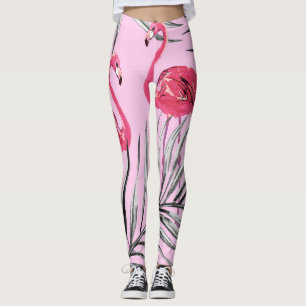Flamingos, tropical watercolor vintage pattern. leggings