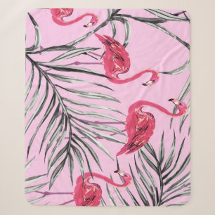 Flamingos, tropical watercolor vintage pattern. sherpa blanket