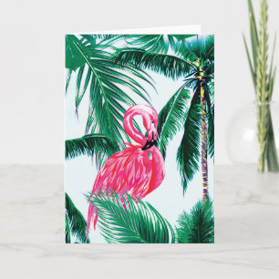 Flamingos Under Palm Trees In The Jungle Of Africa Card