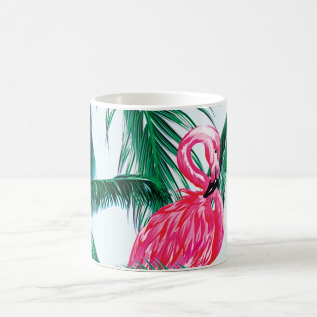 Flamingos Under Palm Trees In The Jungle Of Africa Coffee Mug (Center)