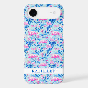 Flamingos with Pink Flowers Monogrammed