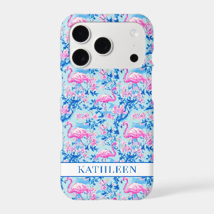 Flamingos with Pink Flowers Monogrammed
