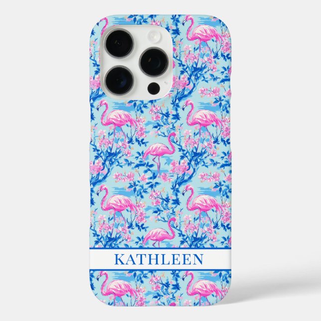 Flamingos with Pink Flowers Monogrammed Case-Mate iPhone Case (Back)