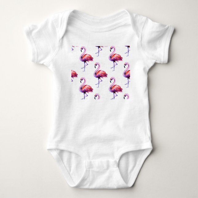 Flamingos with splashes: watercolor pattern. baby bodysuit (Front)