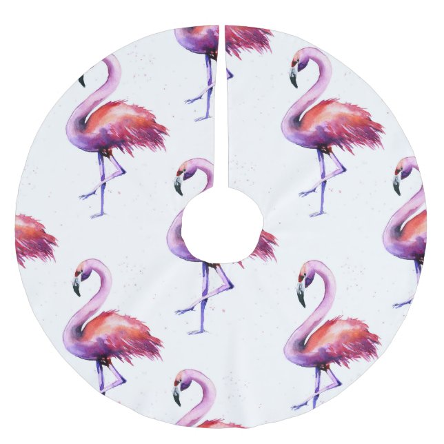 Flamingos with splashes: watercolor pattern. brushed polyester tree skirt (Front)