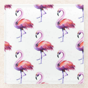 Flamingos with splashes: watercolor pattern. glass coaster
