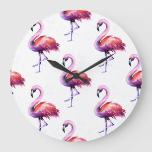 Flamingos with splashes: watercolor pattern. large clock