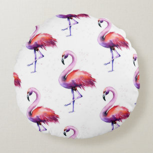 Flamingos with splashes: watercolor pattern. round cushion
