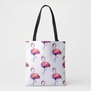 Flamingos with splashes: watercolor pattern. tote bag
