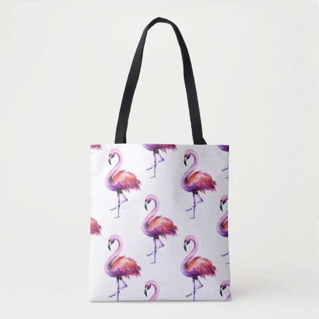Flamingos with splashes: watercolor pattern. tote bag (Front)