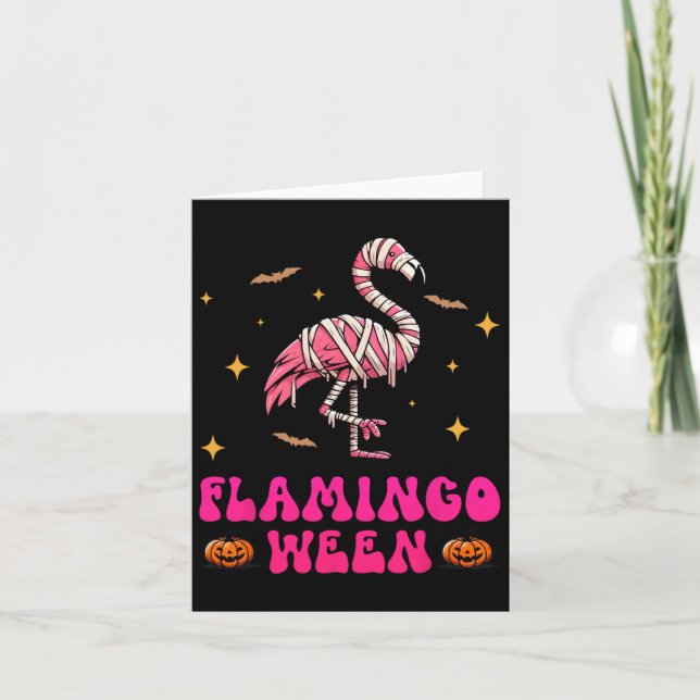 Flamingoween Flamingo Mummy Halloween Scary Costum Card (Front)