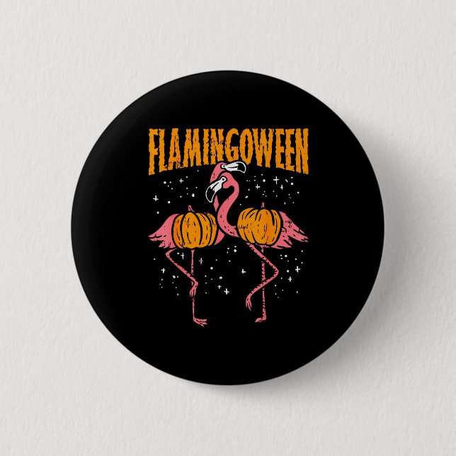 Flamingoween Pumpkin Flamingos Funny Bird Hallowee 6 Cm Round Badge (Front)