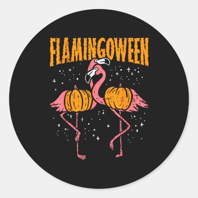 Flamingoween Pumpkin Flamingos Funny Bird Hallowee Classic Round Sticker (Front)