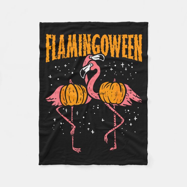 Flamingoween Pumpkin Flamingos Funny Bird Hallowee Fleece Blanket (Front)