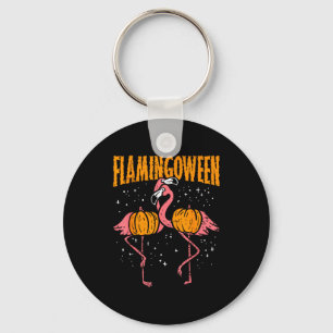 Flamingoween Pumpkin Flamingos Funny Bird Hallowee Key Ring