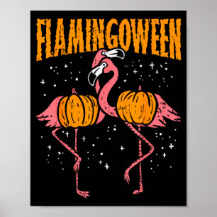 Flamingoween Pumpkin Flamingos Funny Bird Hallowee Poster