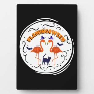 Flamingoween Vintage Pumpkin Flamingo Witch Plaque