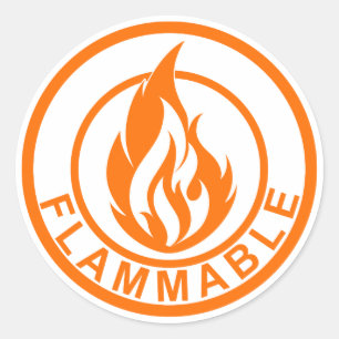 Flammable flame fire circle sticker orange