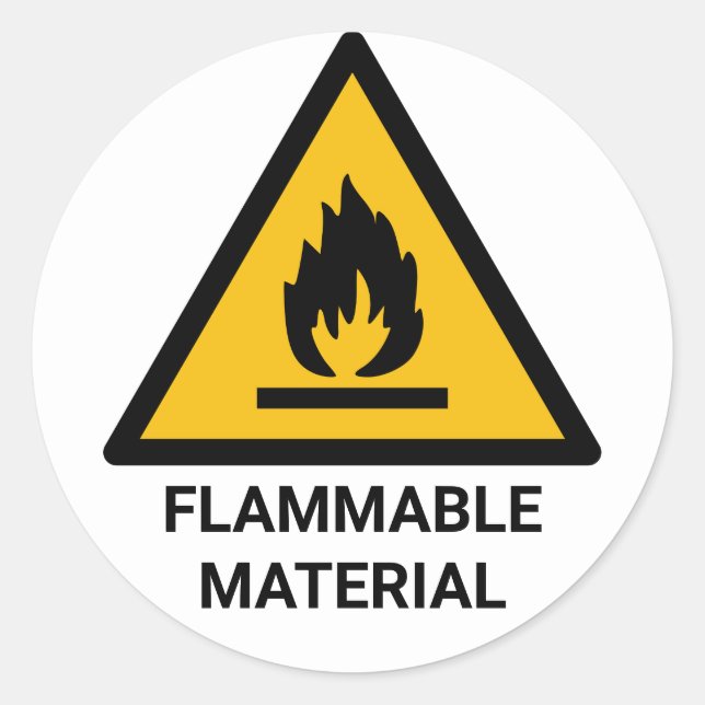 Flammable Material Warning, Fire Hazard Symbol Classic Round Sticker (Front)