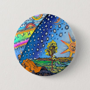 Flammarion Woodcut Flat Earth Design Square COLOR 6 Cm Round Badge