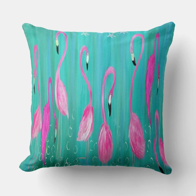 Flamngos tropical home throw pillow (Front)