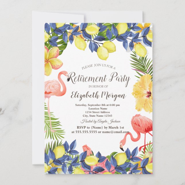Flamongos Watercolor Lemons Mediterranean  Invitation (Front)